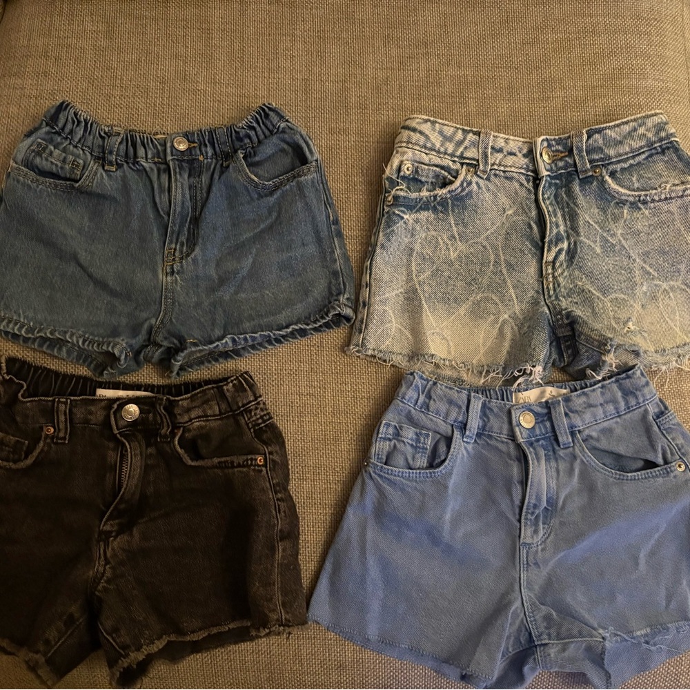 Stylish Kids Denim Shorts Set - Blue, Black, and Gray